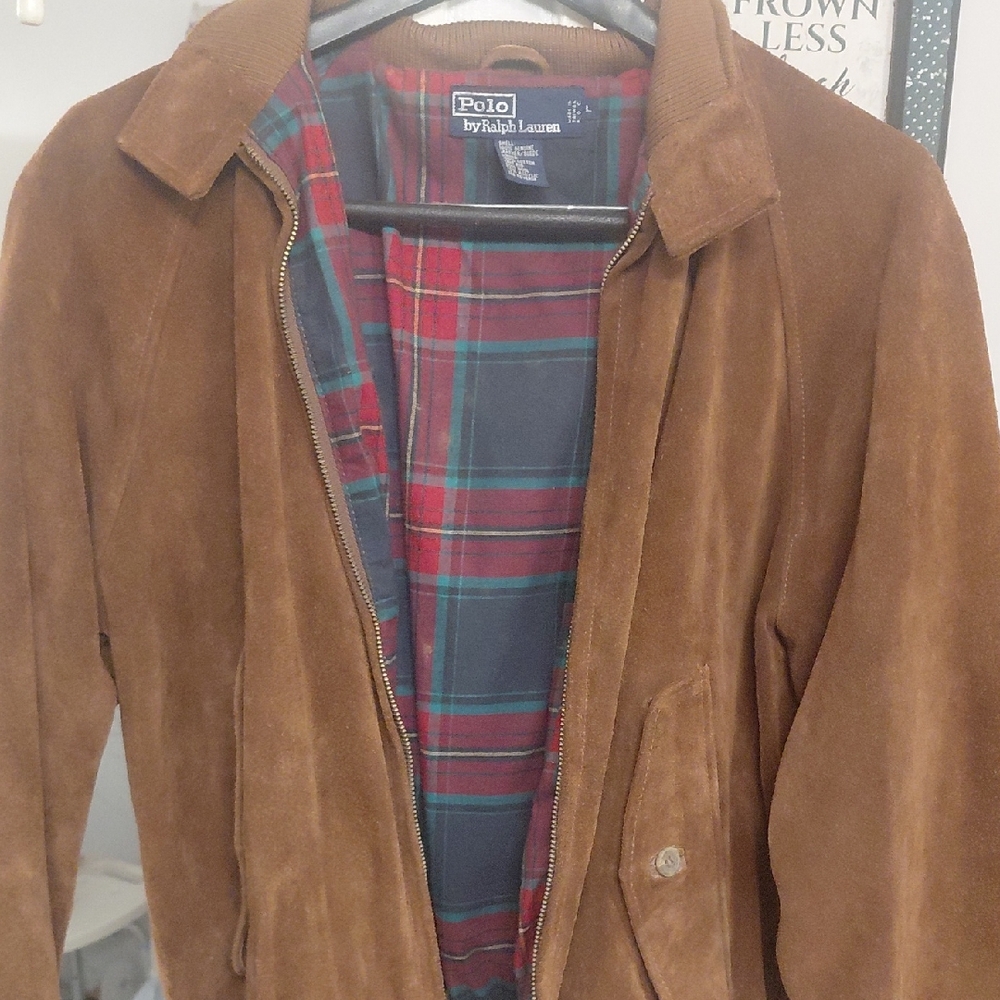 Polo By Ralph Lauren Suede Bommer Style Jacket. Large. Lite Brown Slightly Used